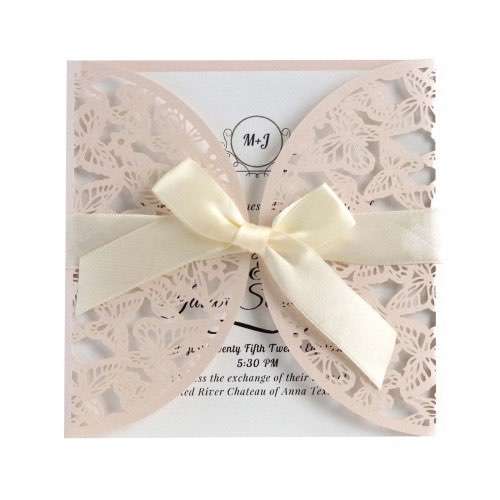Square Wedding Card Invitation Laser Butterfly Pattern Wholesale 